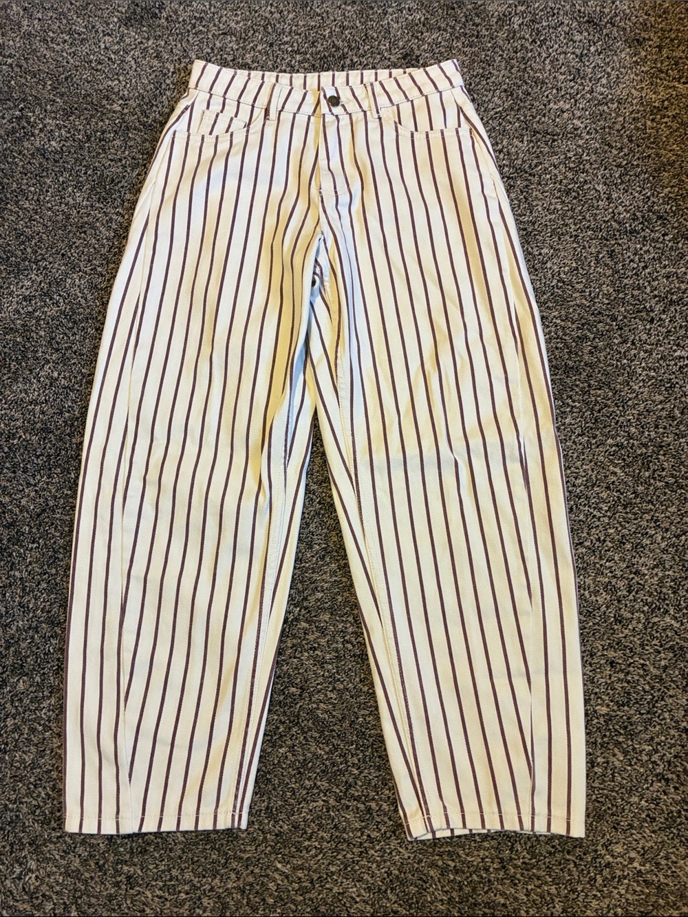 Rylee + Cru Cream Pants with Maroon Vertical Stripes